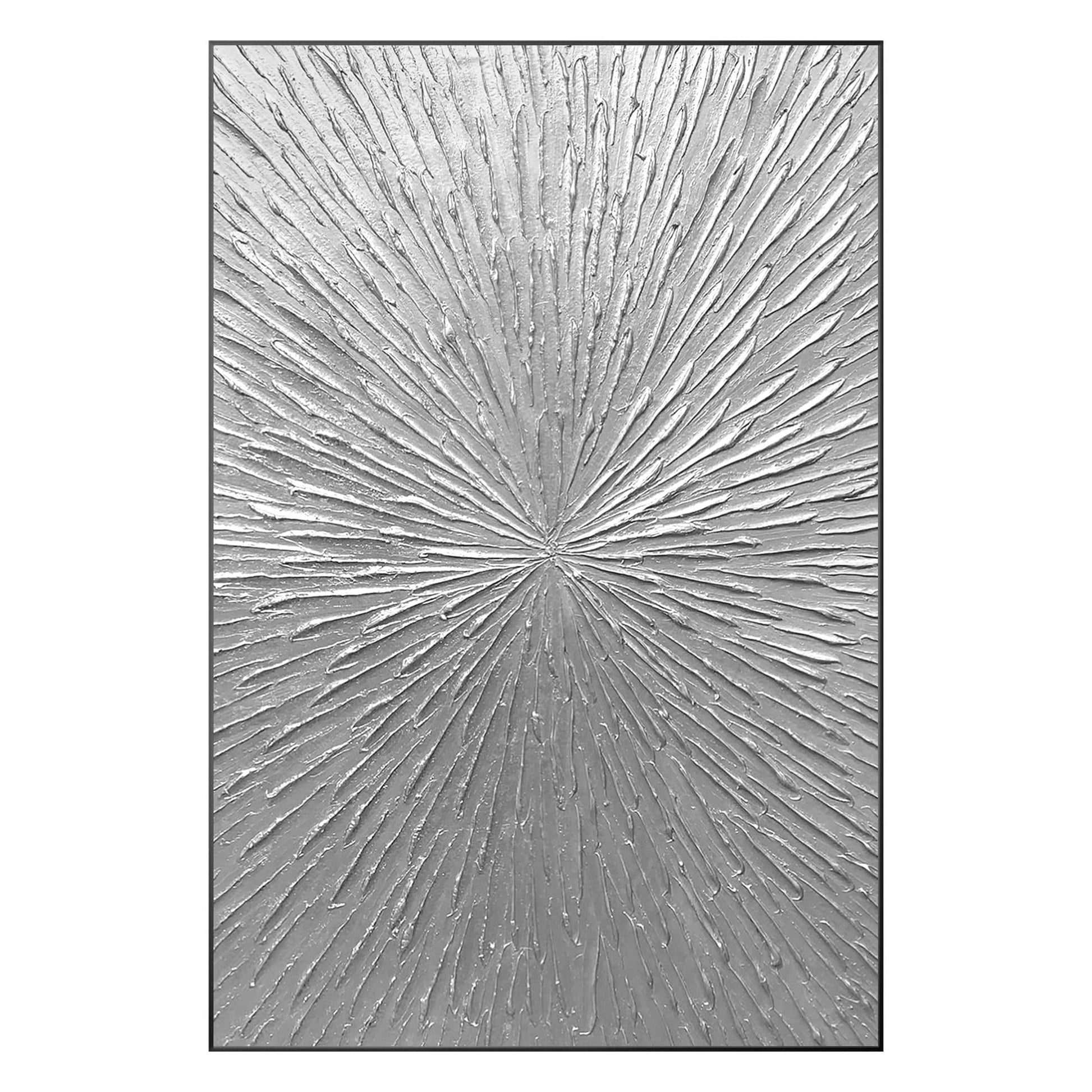 Silver Rays Abstract Textured Painting: Minimalist Wall Art Decor #9