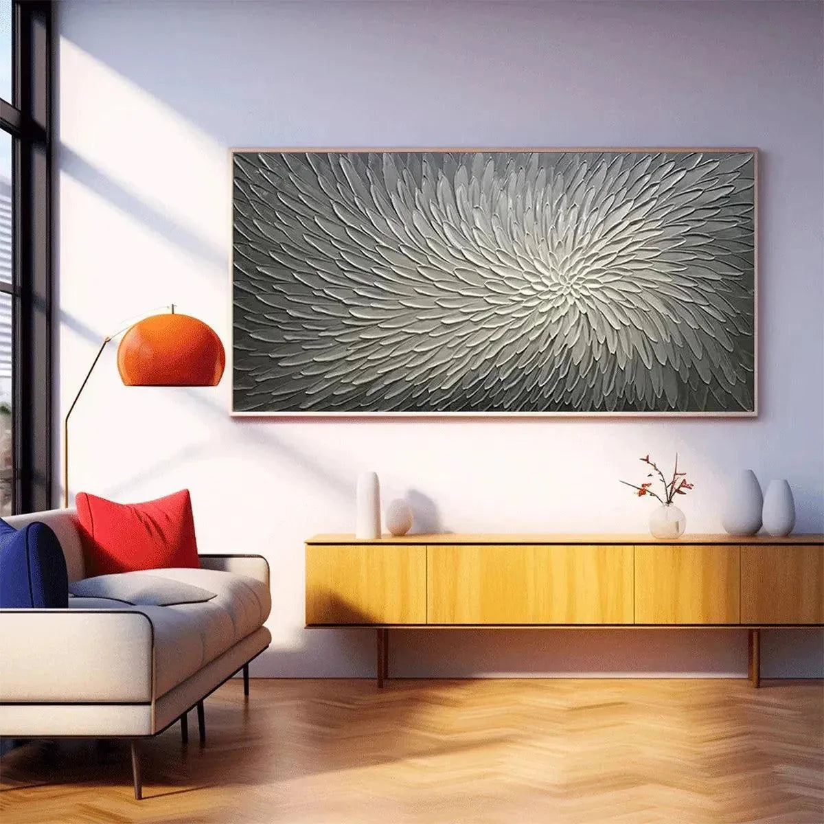 SILVER SWIRL: Textured Abstract Painting in Grey and White | Abstract closeup, raised brushwork detail