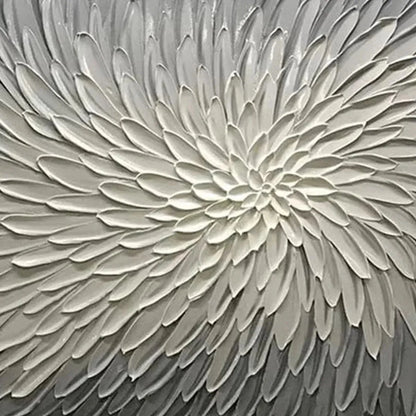 SILVER SWIRL: Textured Abstract Painting in Grey and White | black frame version on white wall