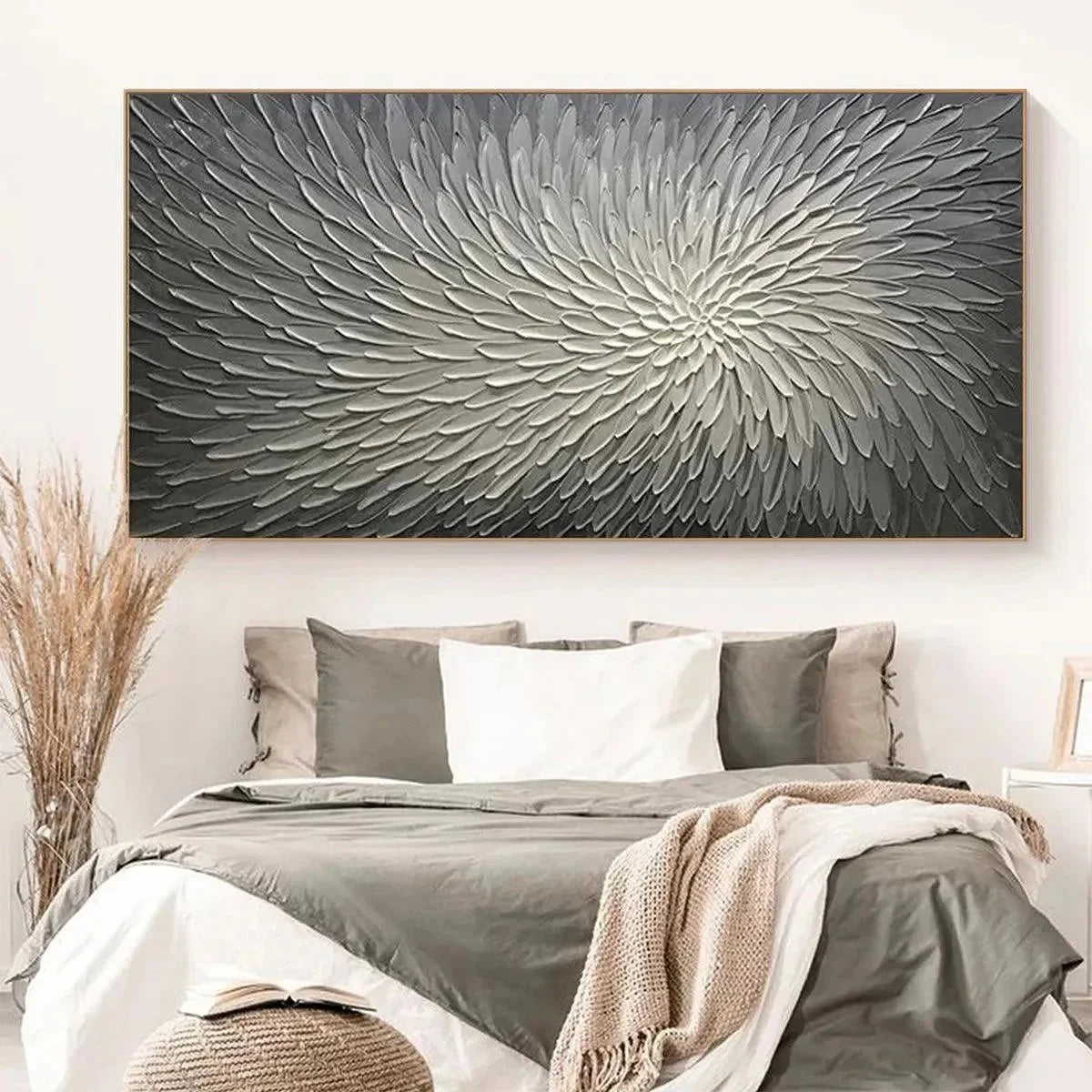 SILVER SWIRL: Textured Abstract Painting in Grey and White | Abstract mood, soft natural light studio shot
