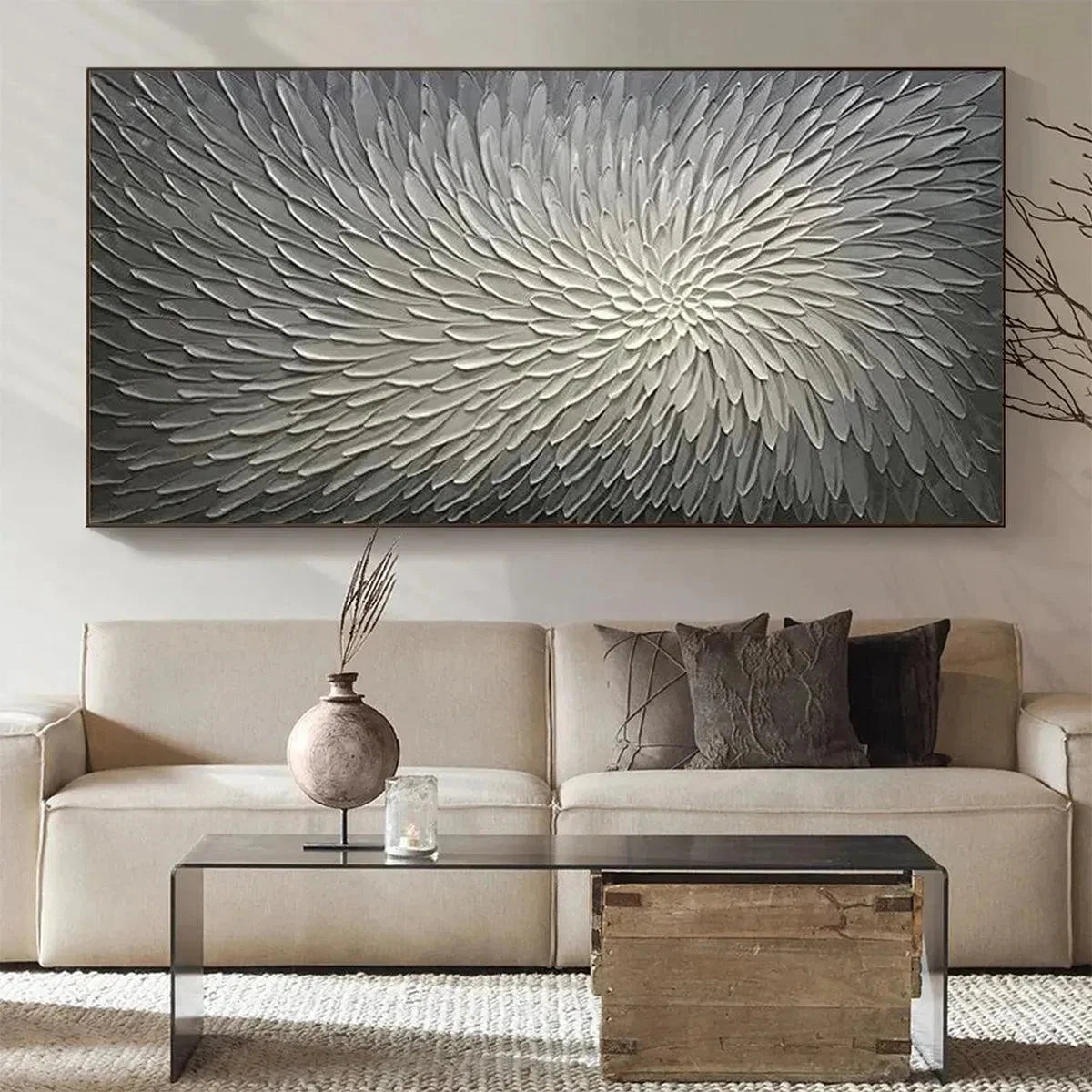 SILVER SWIRL: Textured Abstract Painting in Grey and White | beige palette, original oil on stretched canvas art