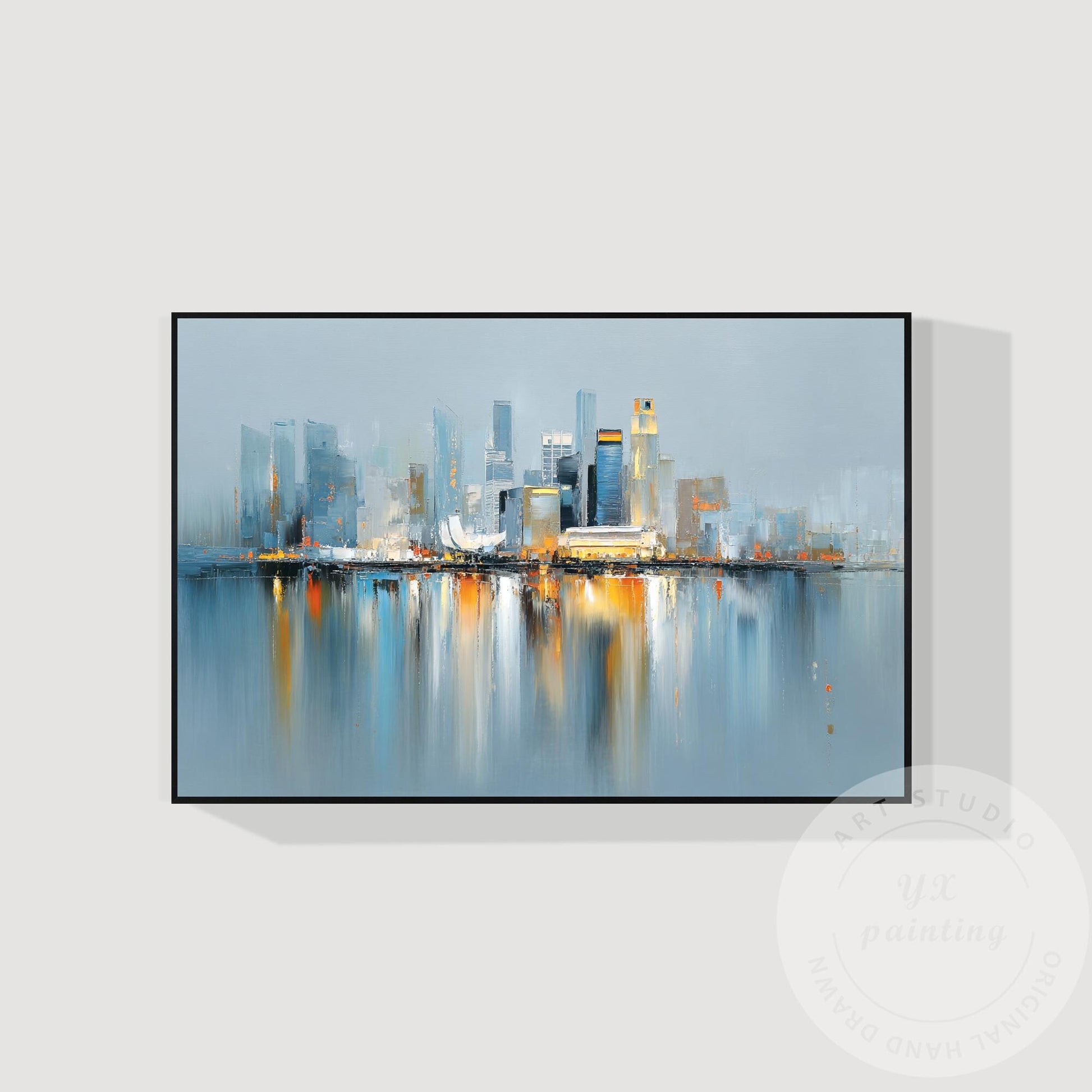 Singapore City Abstract Skyline, Extra Large Horizontal Oil Painting, Modern Urb #6