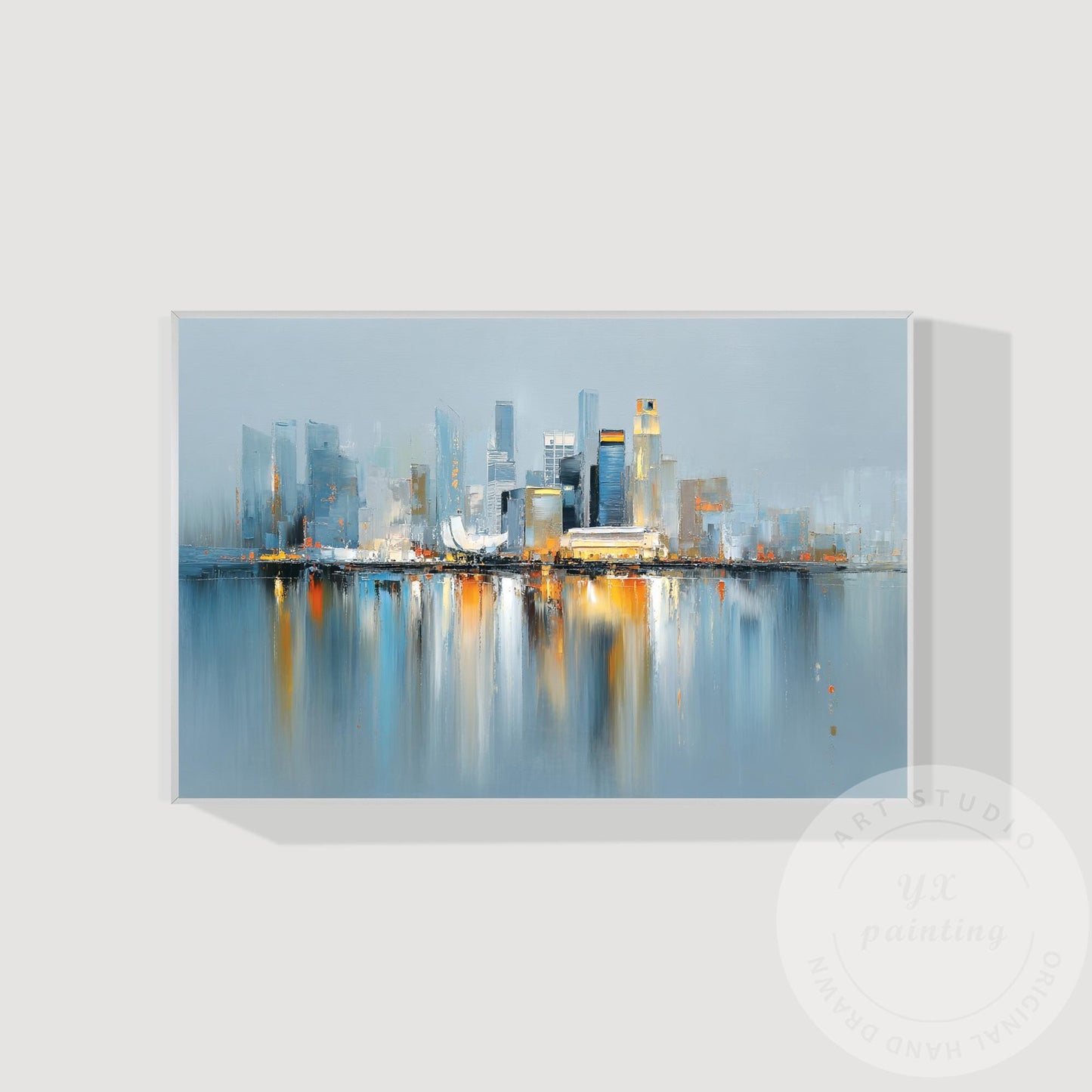 Singapore City Abstract Skyline, Extra Large Horizontal Oil Painting, Modern Urb #9