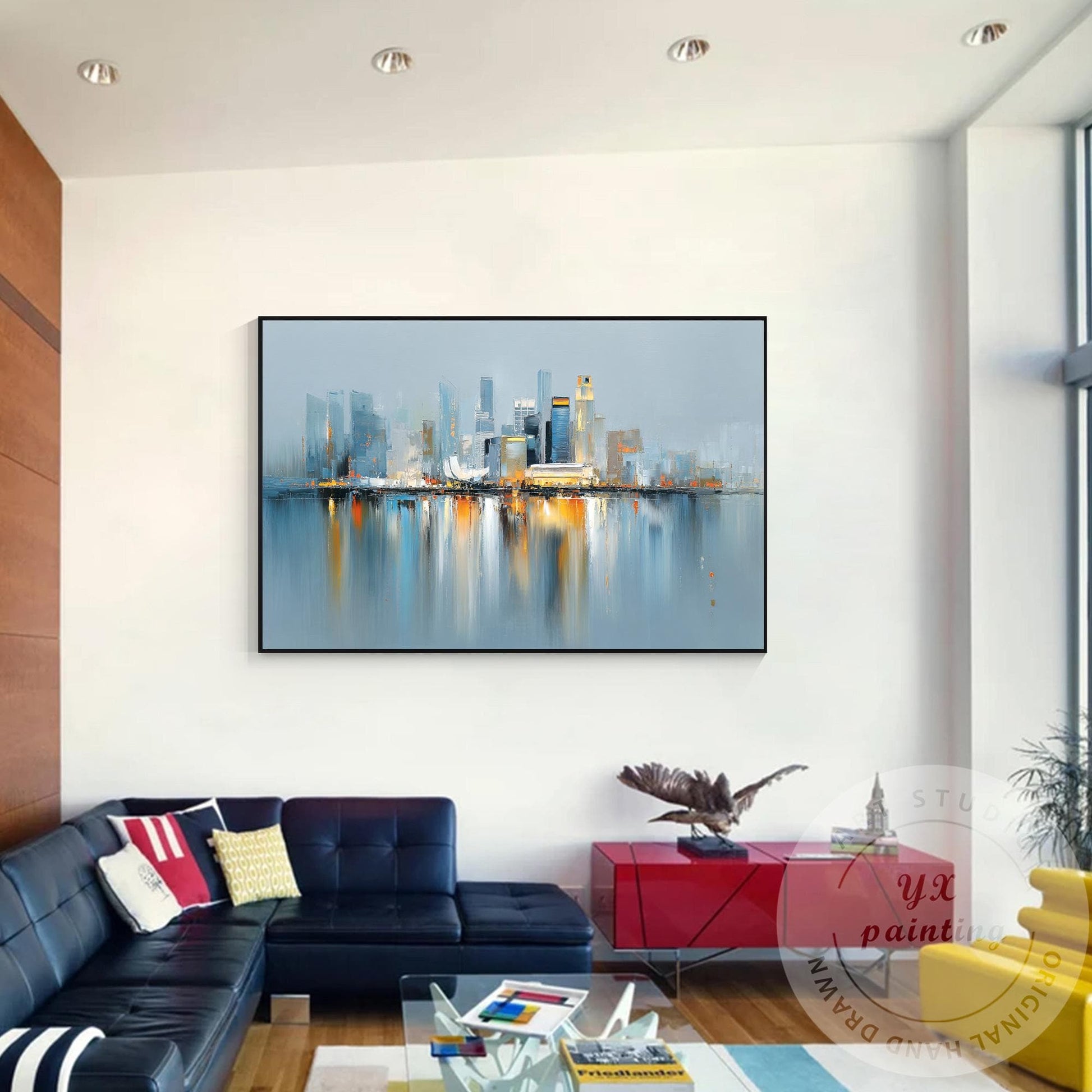 Singapore City Abstract Skyline, Extra Large Horizontal Oil Painting, Modern Urb #1