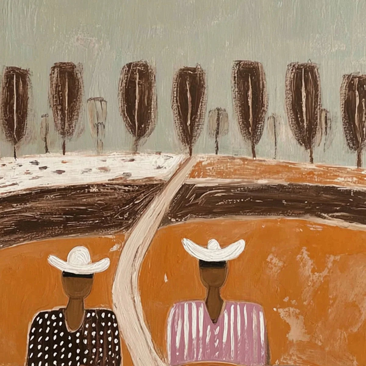 SISTERS OF THE SOIL: Textured Boho Folk Art Painting with Earthy Tones | rectangular format, hand-painted canvas edge