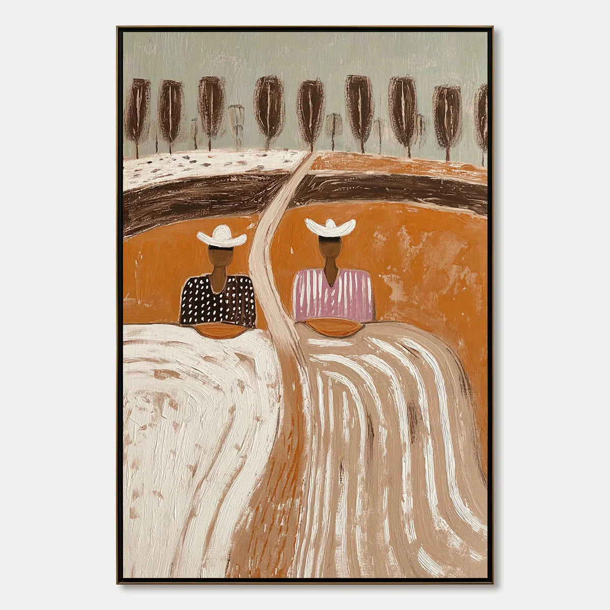 SISTERS OF THE SOIL: Textured Boho Folk Art Painting with Earthy Tones | hanging in living room, Figurative wall art