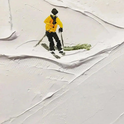 SKI SLOPES: Minimalist Painting of Skiers on a Snowy Slope | rolled canvas, ready for custom framing