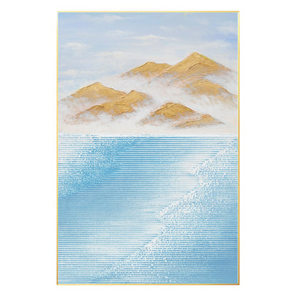 Sky Blue & Gold Mountain Texture Painting: Original Abstract Canvas Art #7