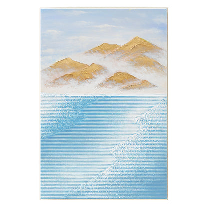 Sky Blue & Gold Mountain Texture Painting: Original Abstract Canvas Art #8