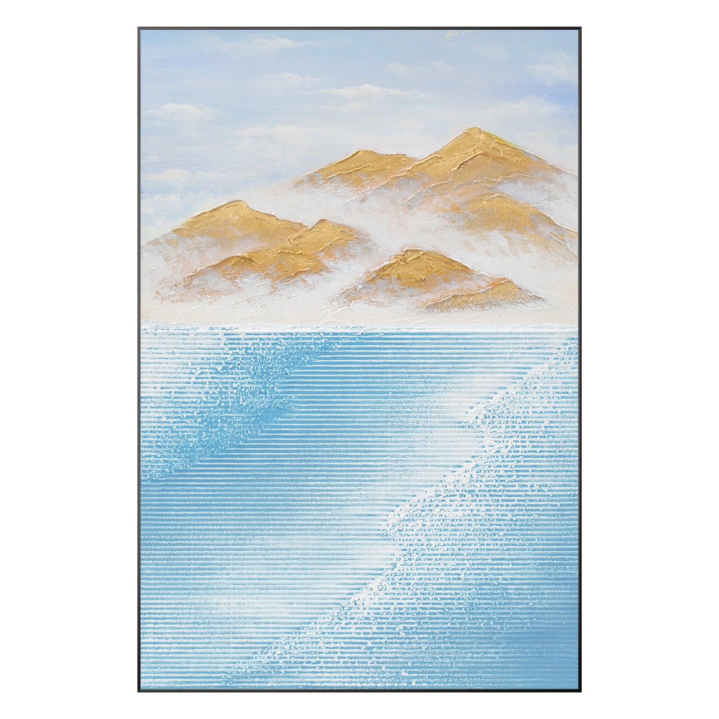 Sky Blue & Gold Mountain Texture Painting: Original Abstract Canvas Art #9