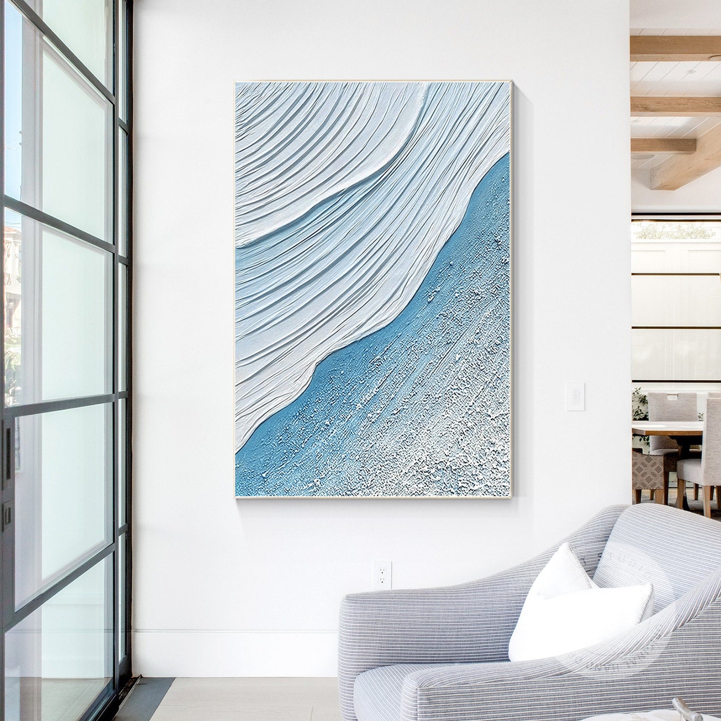 Sky Blue White Seascape Texture Wall Art, Original Sea Waves Painting on Canvas, #2