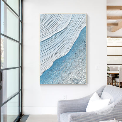 Sky Blue White Seascape Texture Wall Art, Original Sea Waves Painting on Canvas, #2