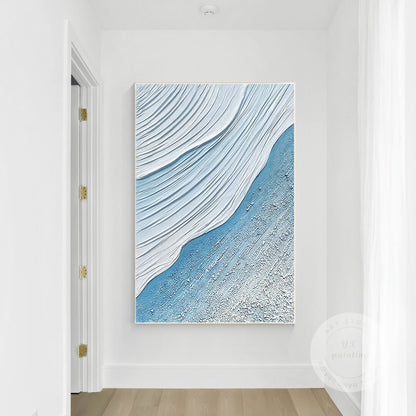 Sky Blue White Seascape Texture Wall Art, Original Sea Waves Painting on Canvas, #4