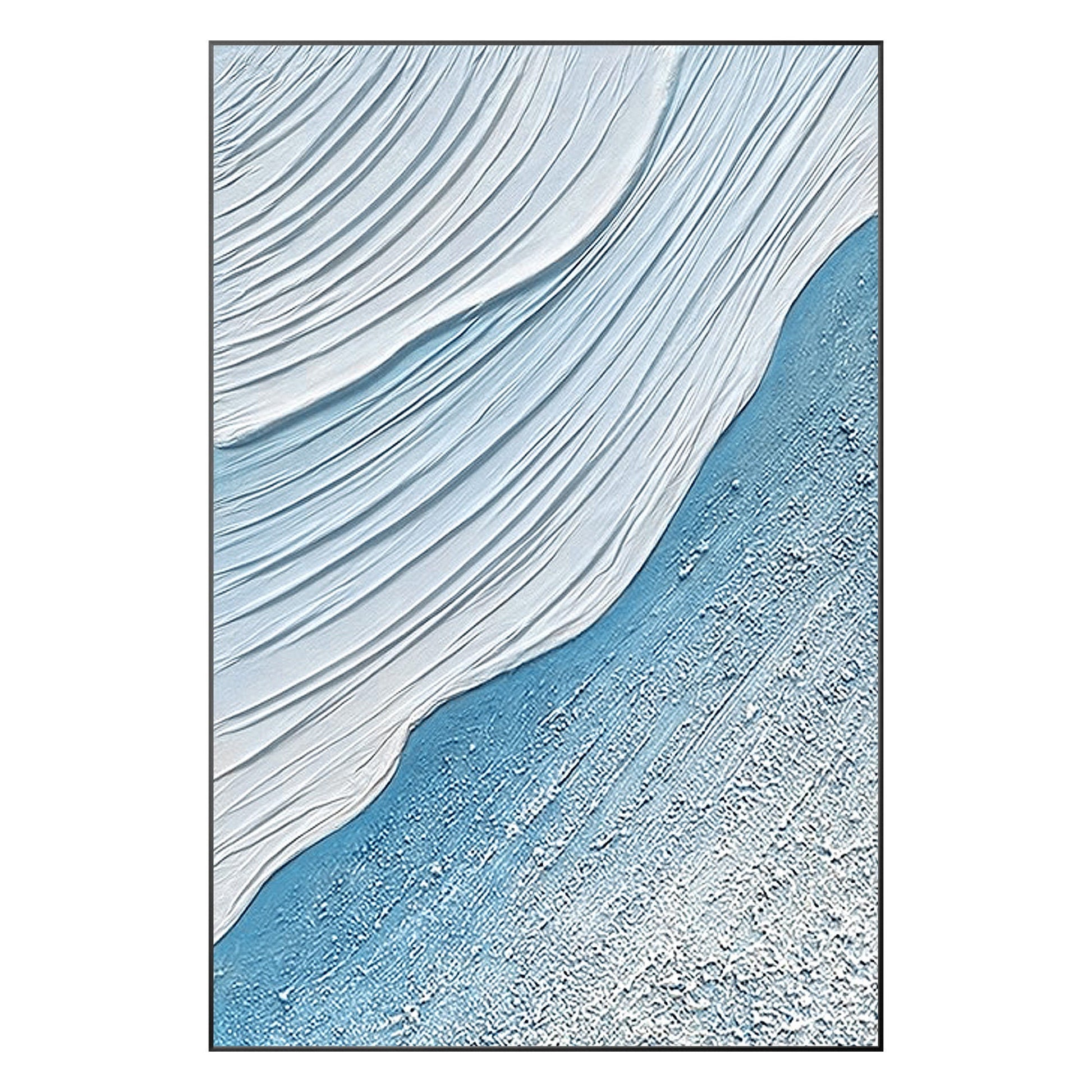 Sky Blue White Seascape Texture Wall Art, Original Sea Waves Painting on Canvas, #9