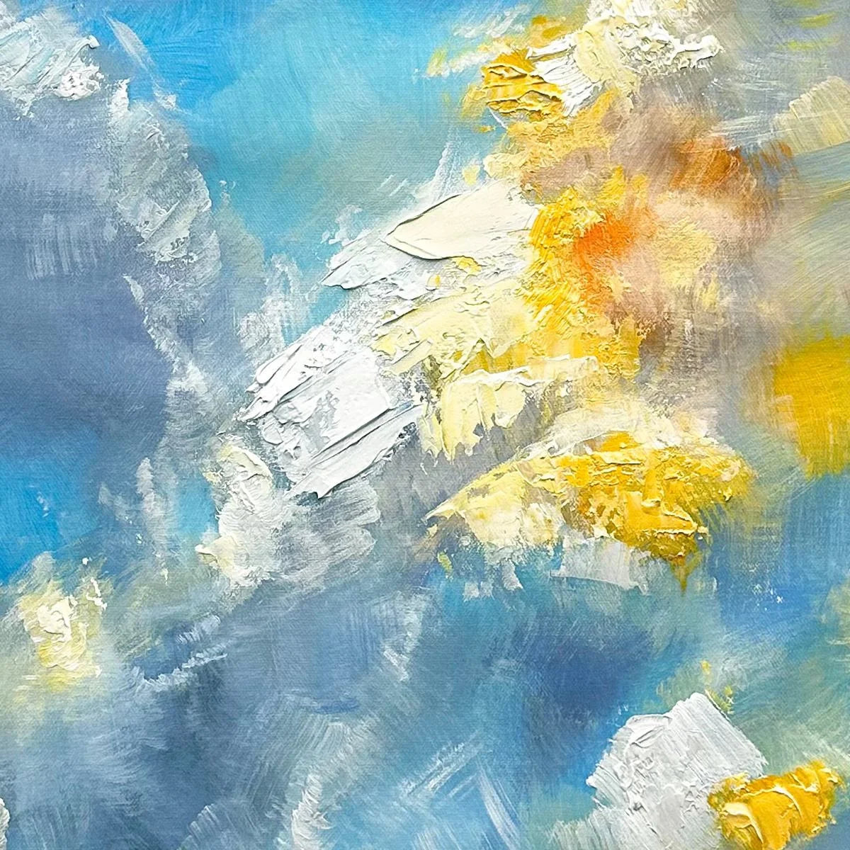 SKYSCAPE SERENADE: Abstract Painting, Blue and Yellow Wall Art, Textured Canvas, Vertical | rectangular format, hand-painted canvas edge