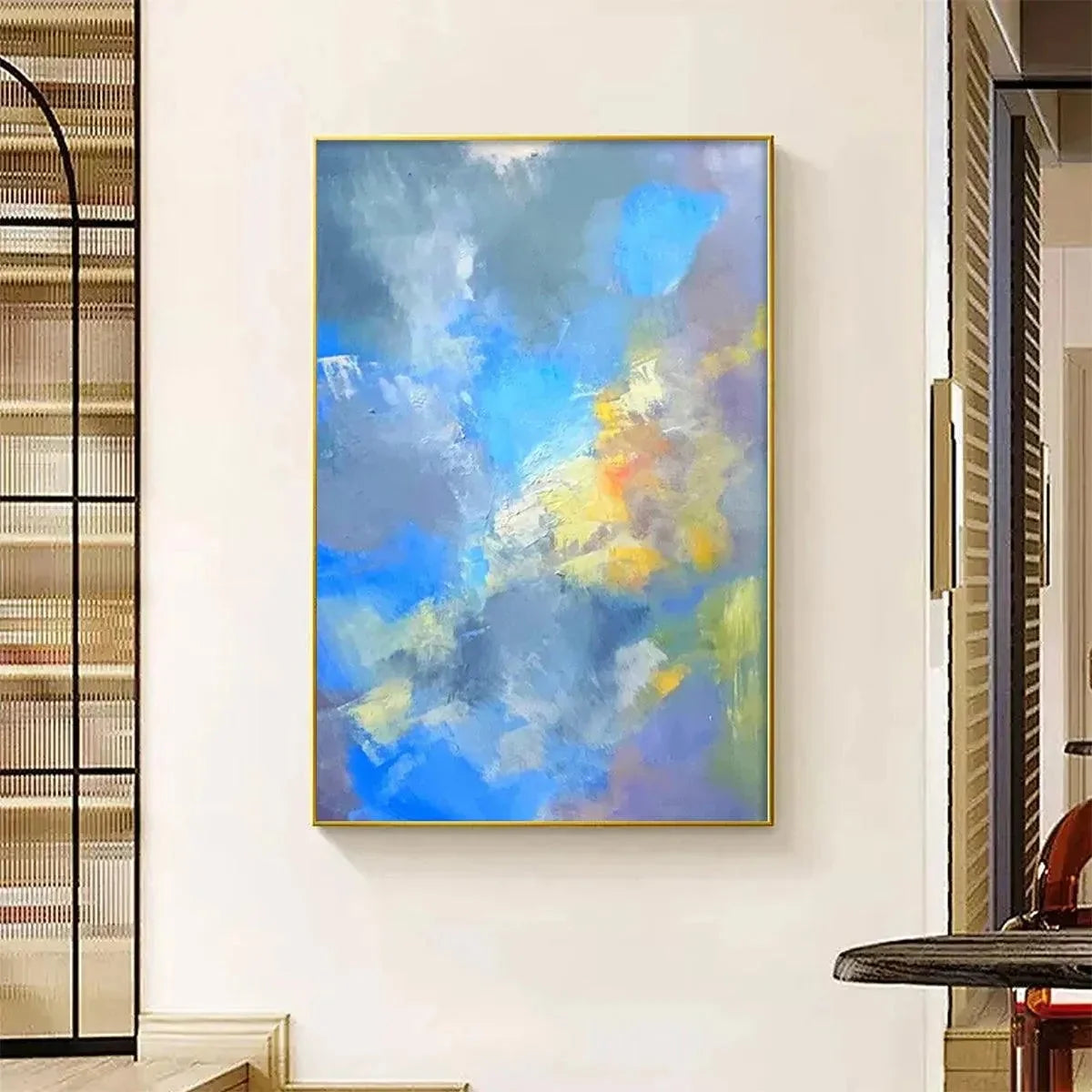 SKYSCAPE SERENADE: Abstract Painting, Blue and Yellow Wall Art, Textured Canvas, Vertical | rolled canvas, ready for custom framing