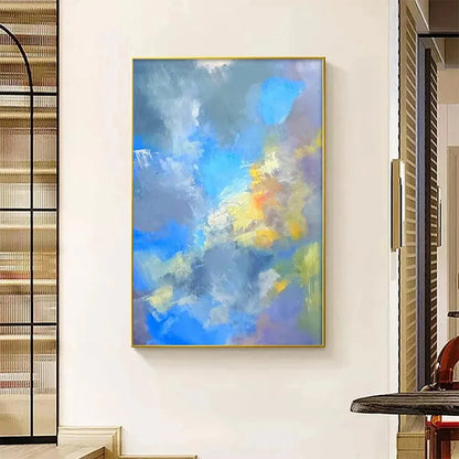 SKYSCAPE SERENADE: Abstract Painting, Blue and Yellow Wall Art, Textured Canvas, Vertical | rolled canvas, ready for custom framing