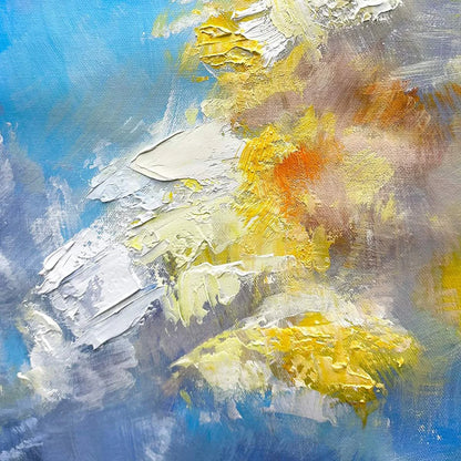 SKYSCAPE SERENADE: Abstract Painting, Blue and Yellow Wall Art, Textured Canvas, Vertical | yellow palette, original oil on stretched canvas art