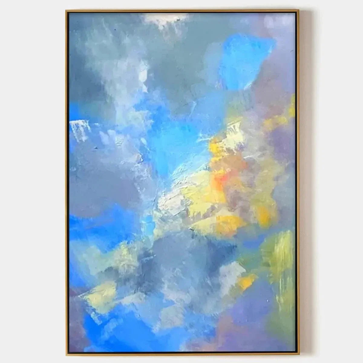 SKYSCAPE SERENADE: Abstract Painting, Blue and Yellow Wall Art, Textured Canvas, Vertical | hanging in living room, Abstract wall art
