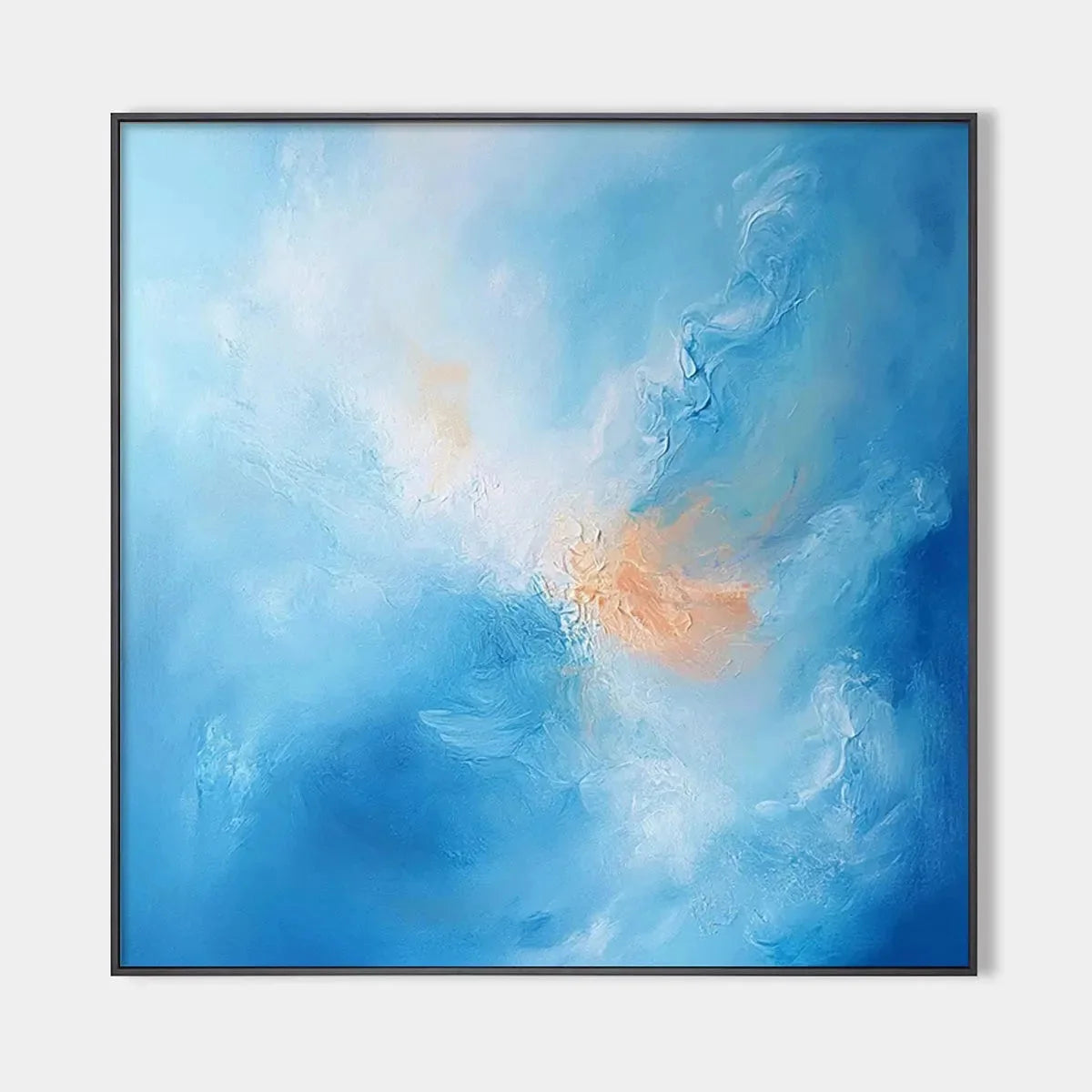 SKYSCAPE SERENITY: Abstract Blue and Peach Oil Painting | hanging in living room, Abstract wall art