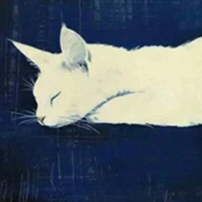 SLEEPING WHITE CAT PANORAMIC: Cat Painting, Panoramic Wall Art, Pet Portrait | black frame version on white wall