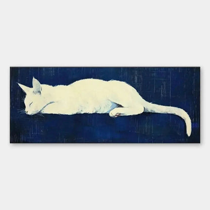 SLEEPING WHITE CAT PANORAMIC: Cat Painting, Panoramic Wall Art, Pet Portrait | hanging in living room, Abstract wall art