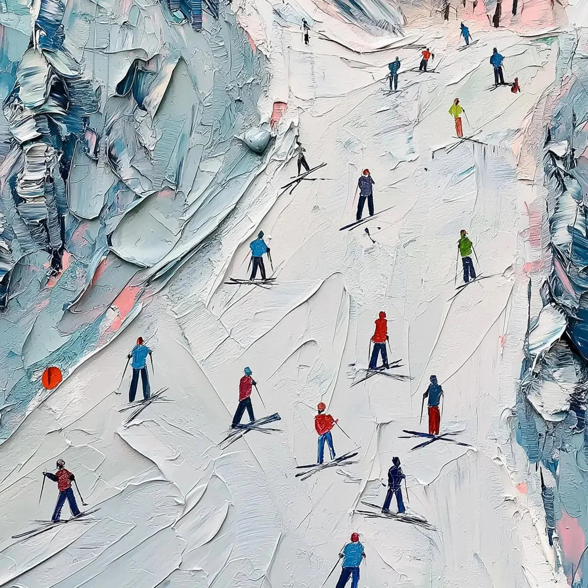 SLOPE LIFE: Textured Impasto Ski Slope Scene on Square Canvas | rectangular format, hand-painted canvas edge