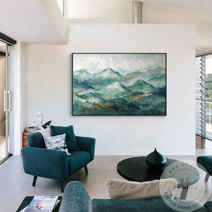 Smoky Mountains Landscape Wall Art, Textured Original Painting on Canvas, Horizo #2
