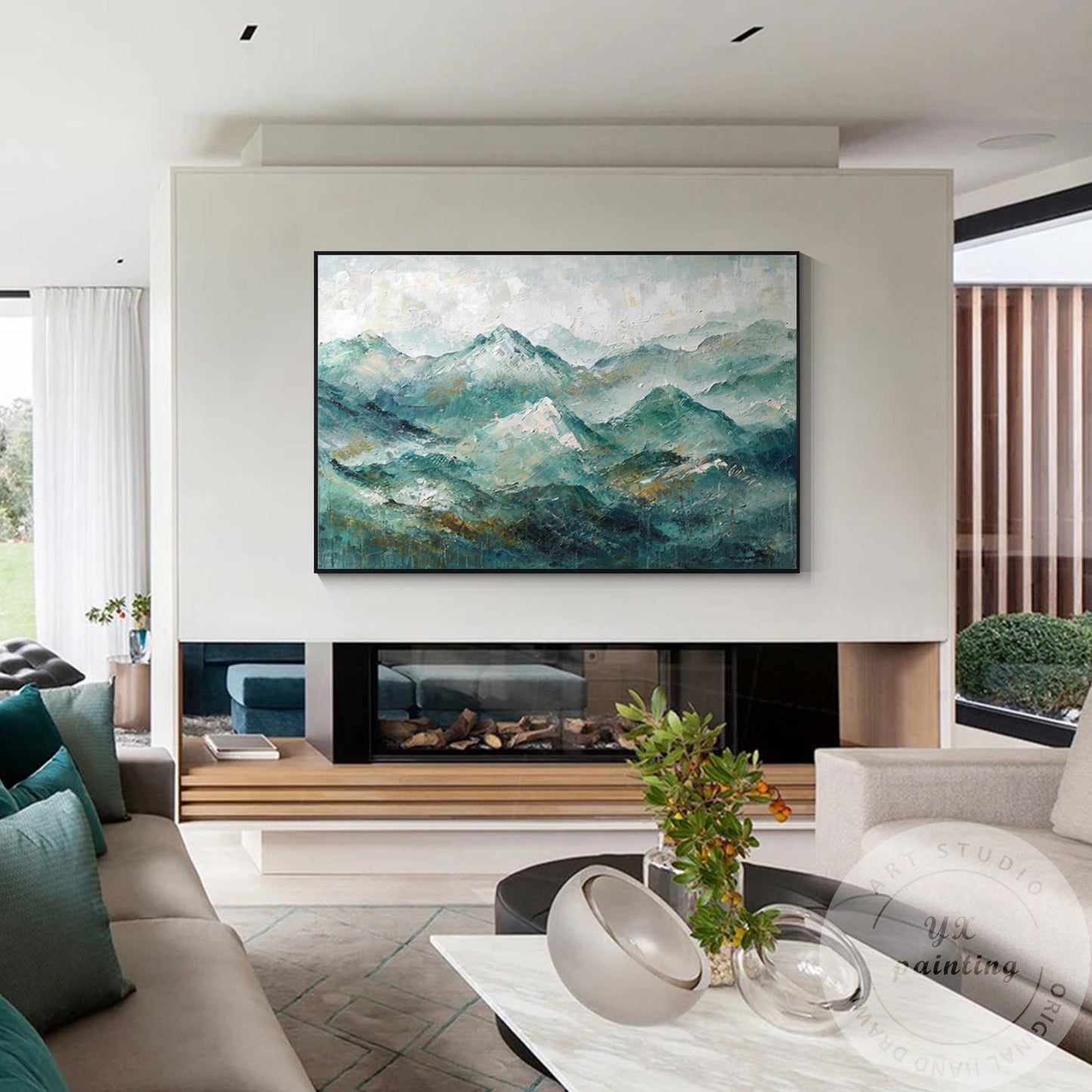 Smoky Mountains Landscape Wall Art, Textured Original Painting on Canvas, Horizo #3