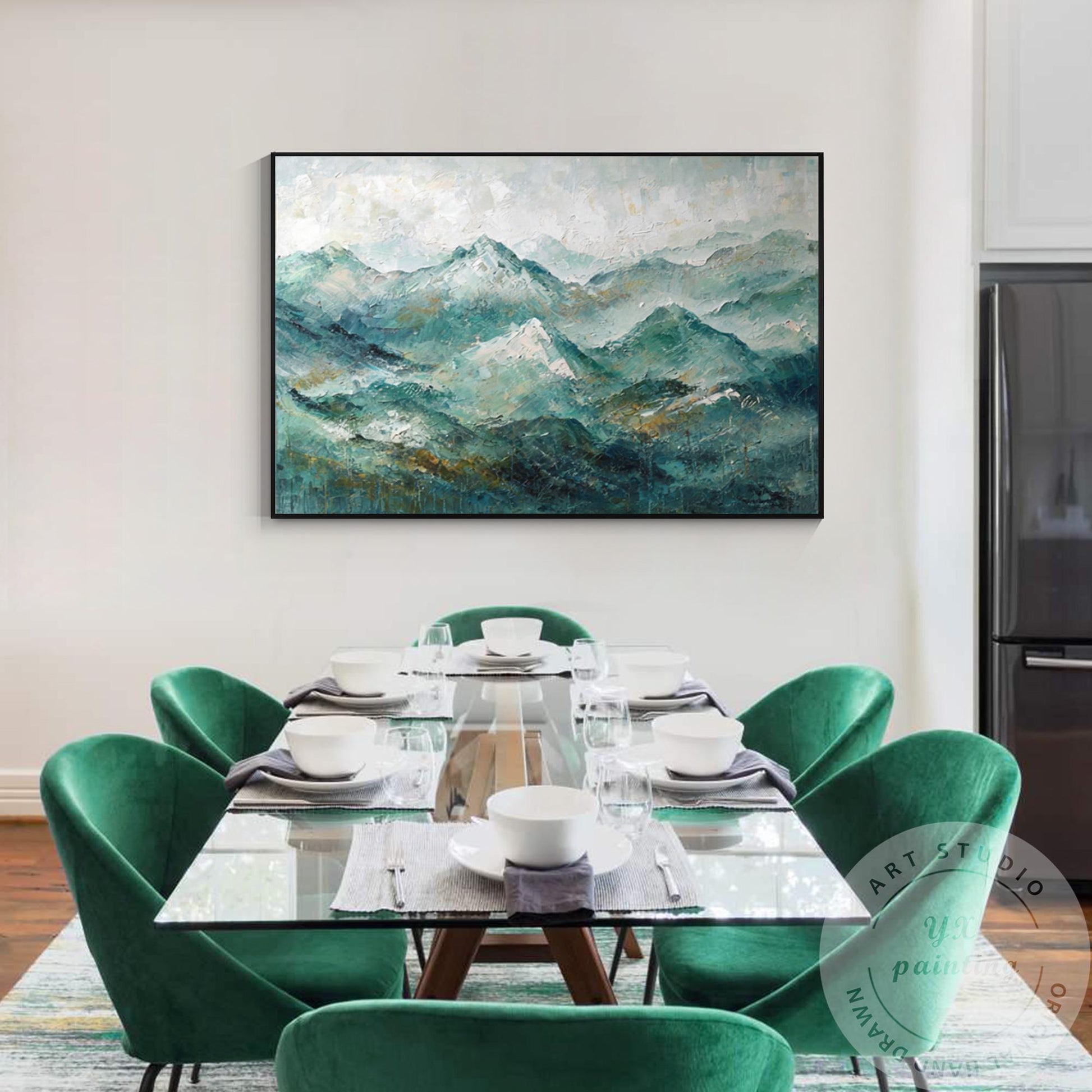 Smoky Mountains Landscape Wall Art, Textured Original Painting on Canvas, Horizo #4