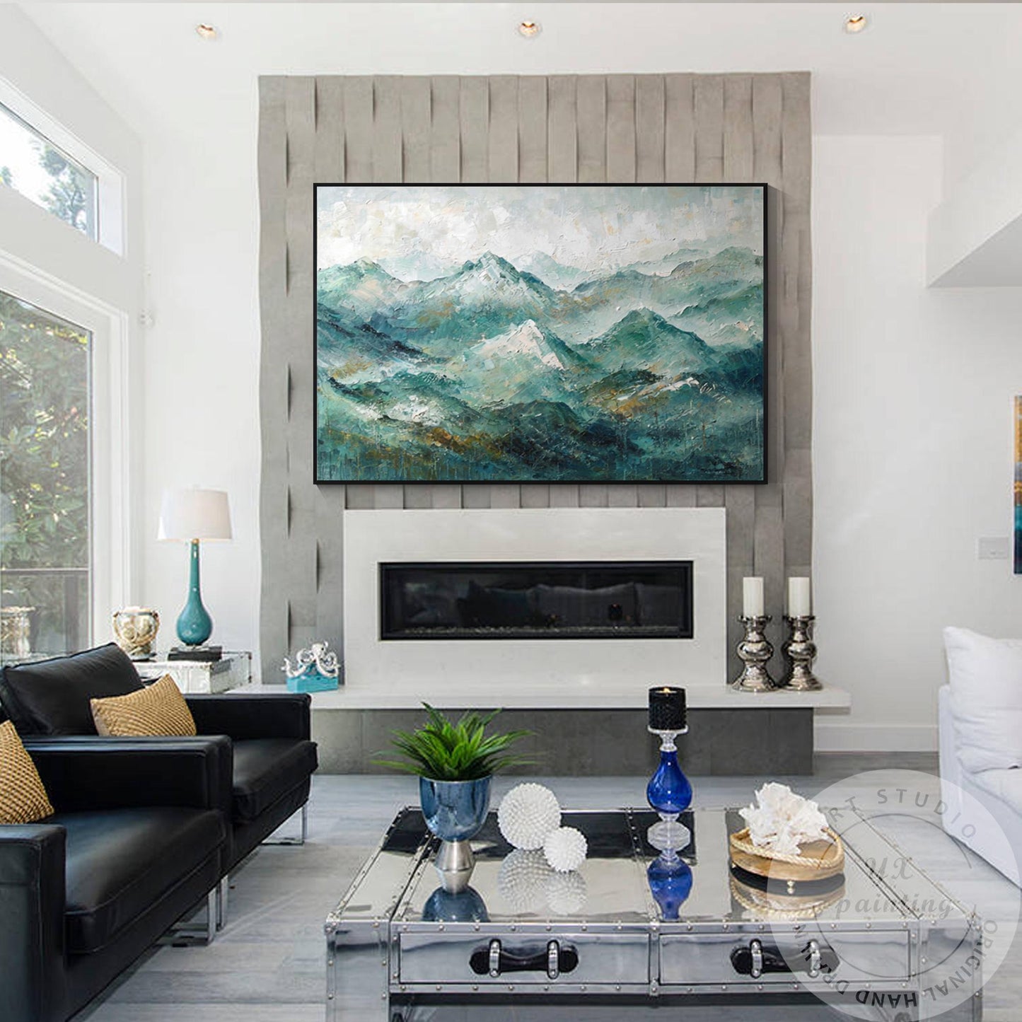 Smoky Mountains Landscape Wall Art, Textured Original Painting on Canvas, Horizo #5