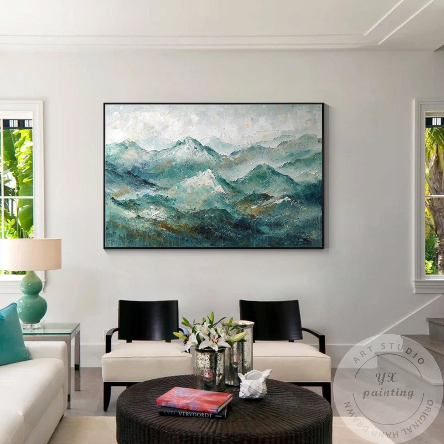 Smoky Mountains Landscape Wall Art, Textured Original Painting on Canvas, Horizo #1