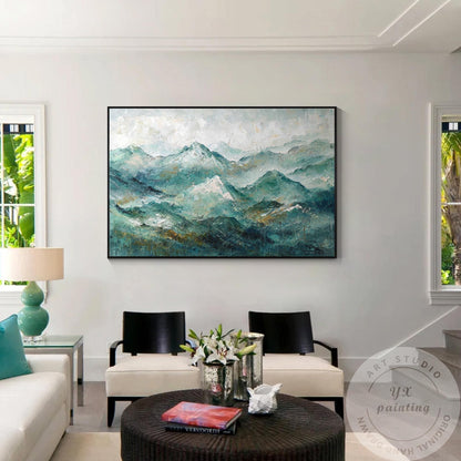 Smoky Mountains Landscape Wall Art, Textured Original Painting on Canvas, Horizo #1