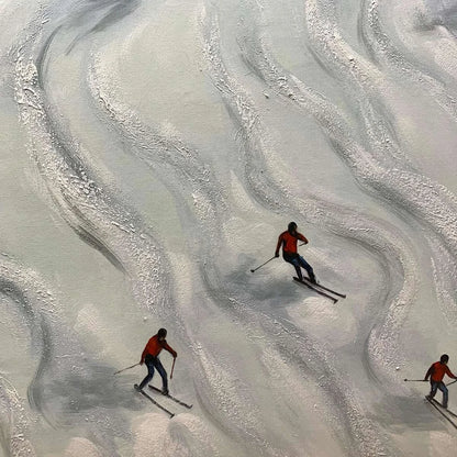 SNOW DANCE: Minimalist Winter Sports Scene Oil Painting | rolled canvas, ready for custom framing