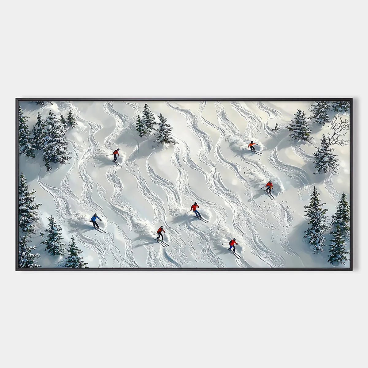 SNOW DANCE: Minimalist Winter Sports Scene Oil Painting | hanging in living room, Minimalist wall art