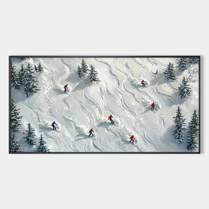 SNOW DANCE: Minimalist Winter Sports Scene Oil Painting | hanging in living room, Minimalist wall art