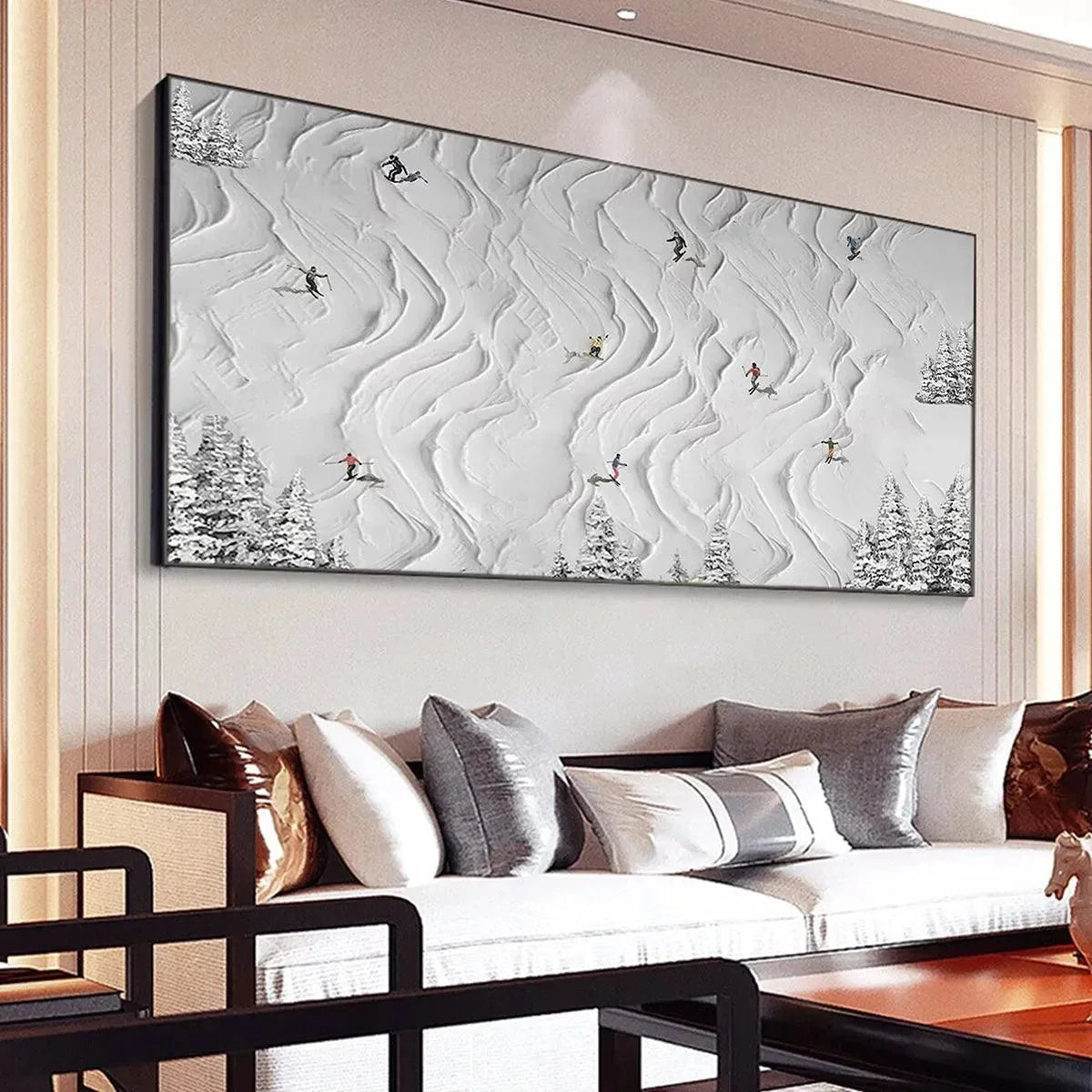 SNOWY CARVE: Textured White Skiing Landscape Painting | Landscape closeup, raised brushwork detail