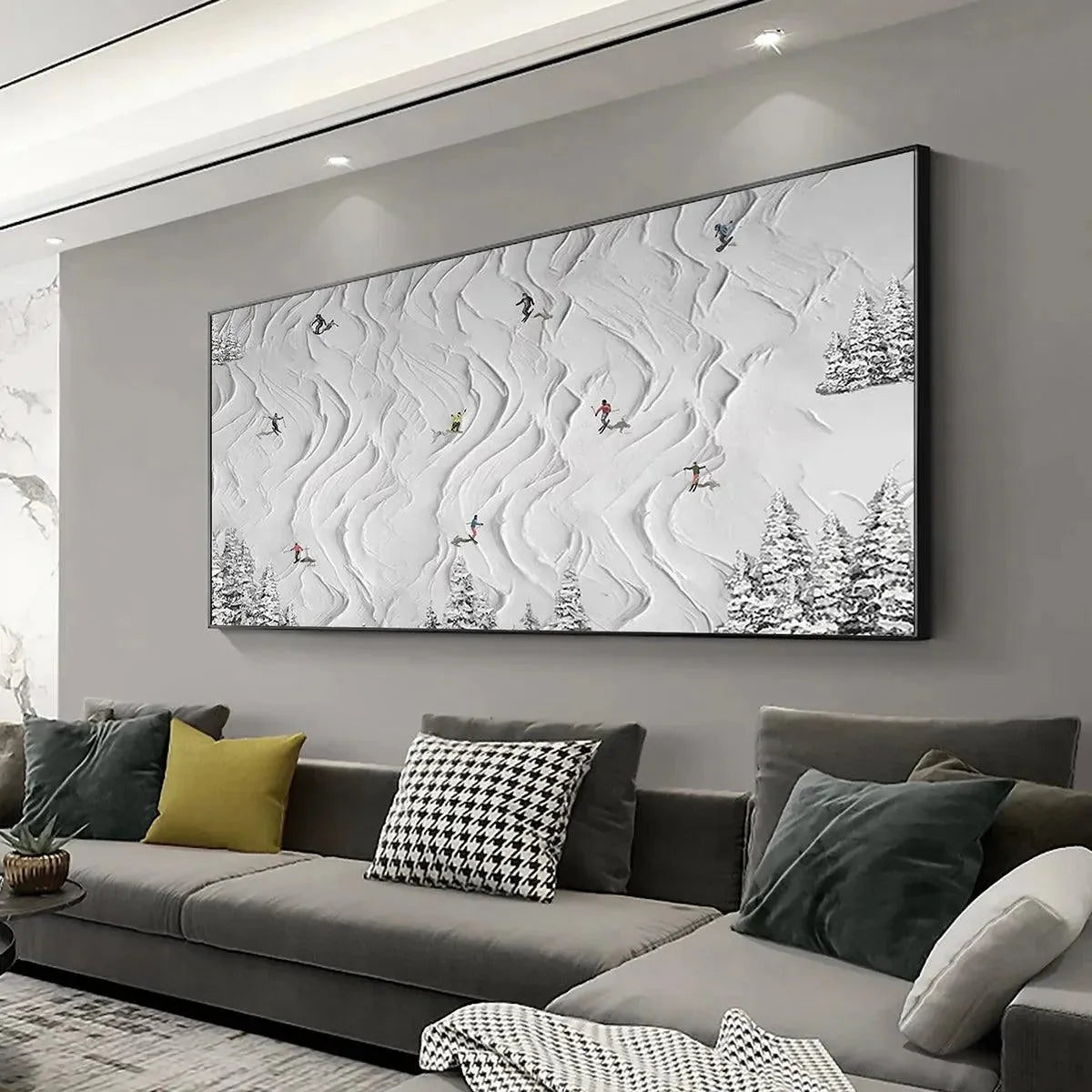 SNOWY CARVE: Textured White Skiing Landscape Painting | rolled canvas, ready for custom framing