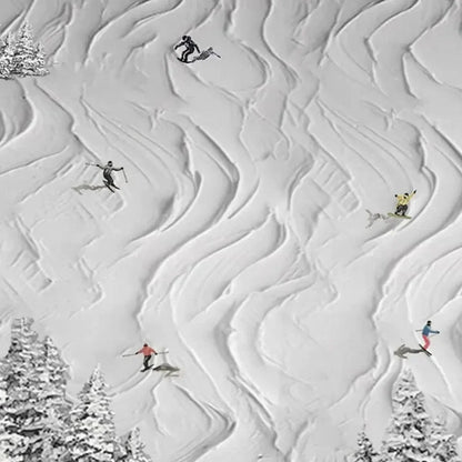 SNOWY CARVE: Textured White Skiing Landscape Painting | multi-color palette, original oil on stretched canvas art