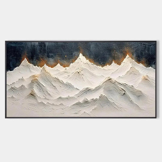 SNOWY PEAKS: Textured White and Gold Mountain Painting for Living Room | hanging in living room, Abstract wall art