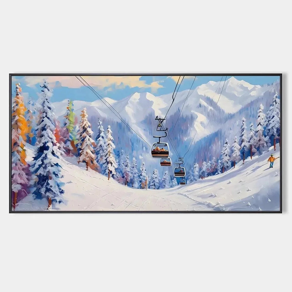 SNOWY SLOPES: Panoramic Ski Resort Landscape Painting | hanging in living room, Landscape wall art