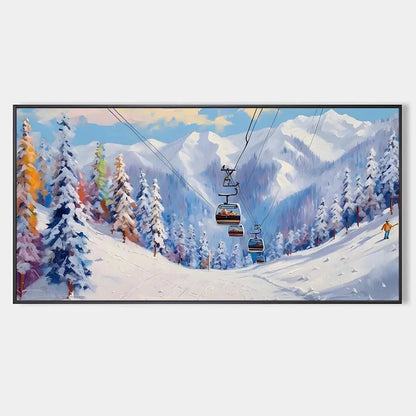 SNOWY SLOPES: Panoramic Ski Resort Landscape Painting | hanging in living room, Landscape wall art