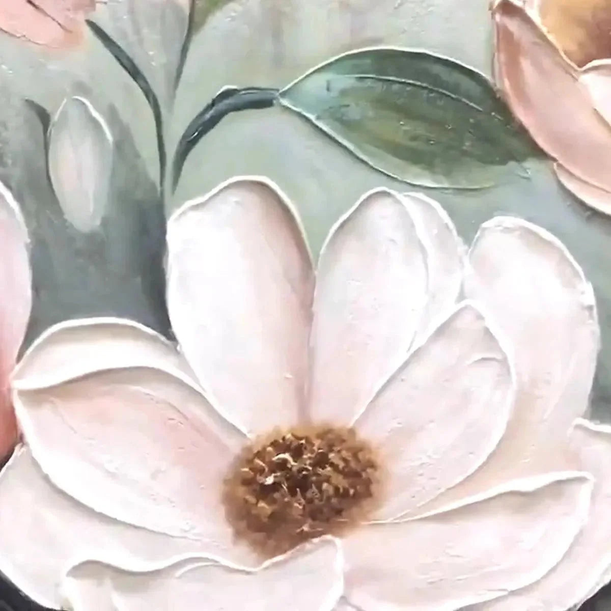 SOFT BLOSSOMS: Textured Impasto Floral Painting in Soft Pink and White | rectangular format, hand-painted canvas edge