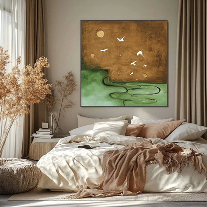 SOJOURN: Earthy Wabi Sabi Abstract Landscape Painting | black frame version on white wall