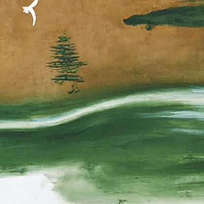 SOJOURN: Minimalist Wabi-Sabi Landscape with Birds | rectangular format, hand-painted canvas edge