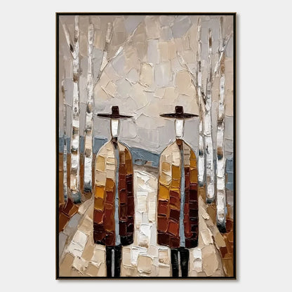 THE SOJOURNERS: Textured Palette Knife Painting of Figures in a Landscape | hanging in living room, Landscape wall art