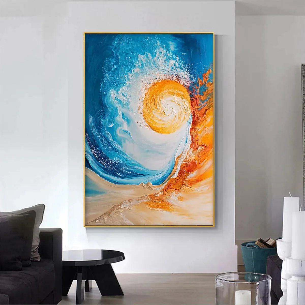 SOLAR FLARE: Abstract Ocean Sunrise Impasto Oil Painting | Abstract closeup, raised brushwork detail