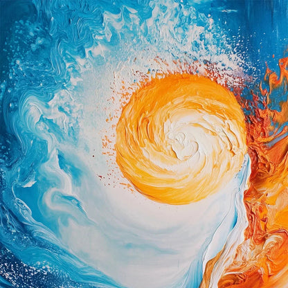 SOLAR FLARE: Abstract Ocean Sunrise Impasto Oil Painting | rectangular format, hand-painted canvas edge