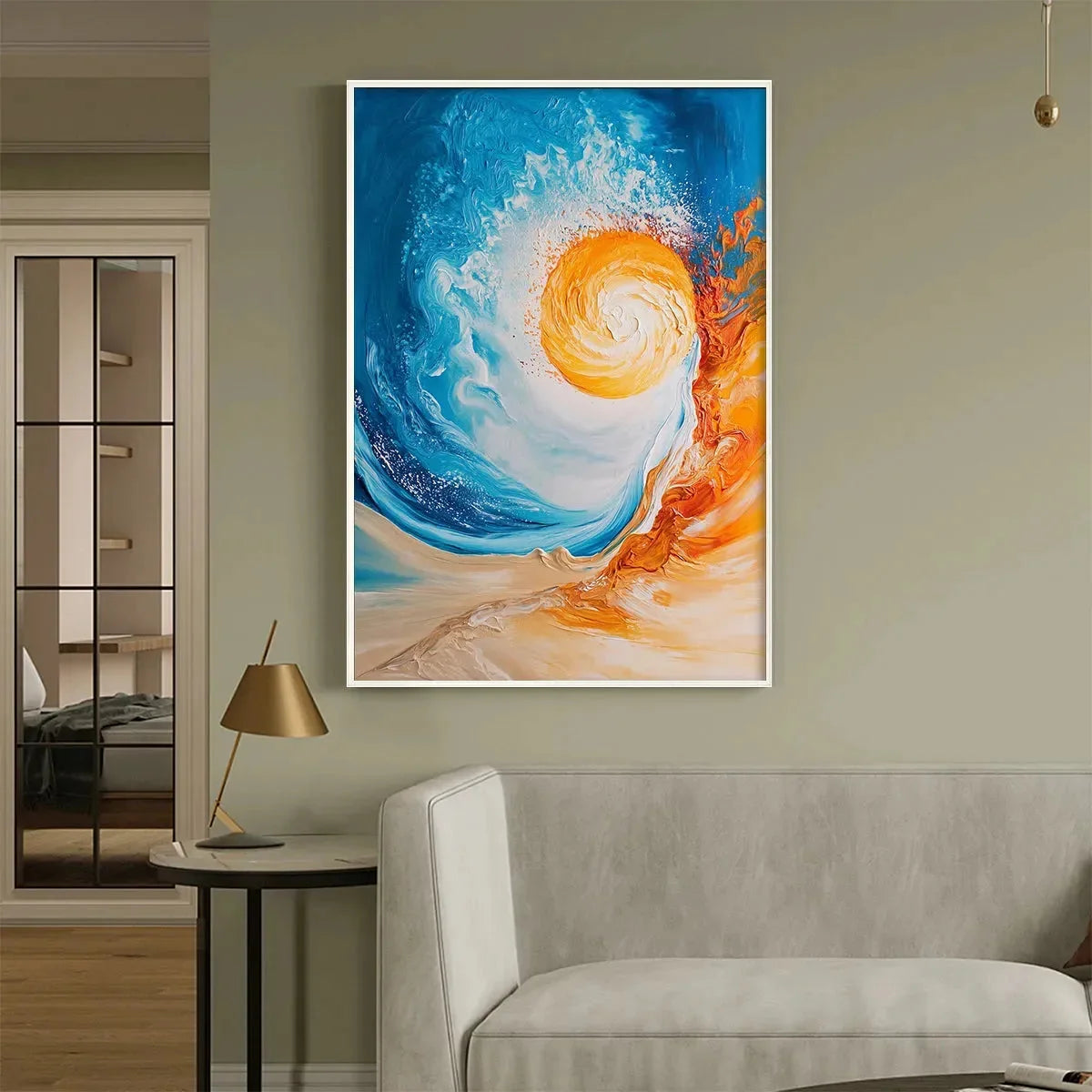 SOLAR FLARE: Abstract Ocean Sunrise Impasto Oil Painting | rolled canvas, ready for custom framing
