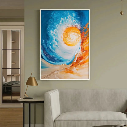 SOLAR FLARE: Abstract Ocean Sunrise Impasto Oil Painting | rolled canvas, ready for custom framing